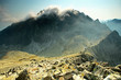 High mountain range landscape with cluds