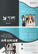 Blue template for advertising brochure with business people