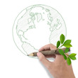 Male hand drawing world symbol.