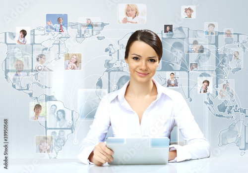 Illustration: Young businesswoman making presentation Young businesswoman making presentation
