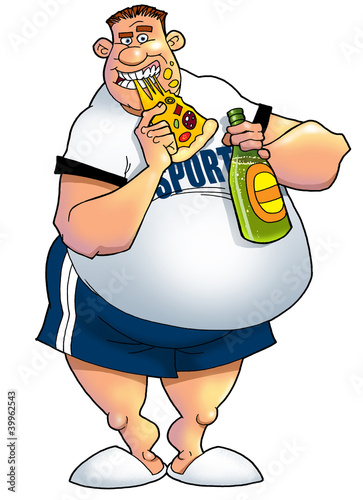 Illustration: man with beer and pizza man with beer and pizza