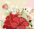 grunge composition with hibiscus flowers