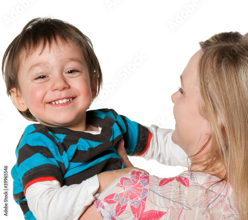 Photo: Happy mother holding a little smiling boy Happy mother holding a little smiling boy