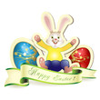 Bunny with eggs over white background