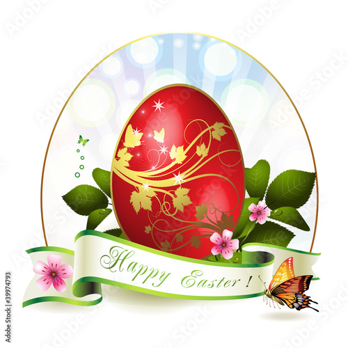 Vector: Easter card with red egg and butterfly Easter card with red egg and butterfly