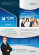 blue template for advertising brochure with business people