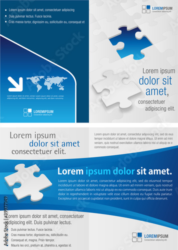 Vector: blue template for advertising brochure with puzzle pieces blue template for advertising brochure with puzzle pieces