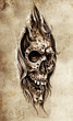 Sketch of tattoo art, skull head illustration, vintage style