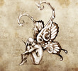 Sketch of tattoo art, fairy with butterfly wings