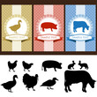 farm animals, vintage frame, labels food illustration