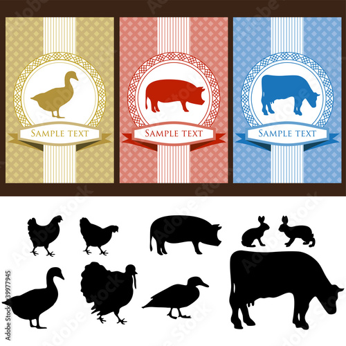 Vector: farm animals, vintage frame, labels food illustration farm animals, vintage frame, labels food illustration