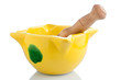 Ceramic mortar and pestle and wood