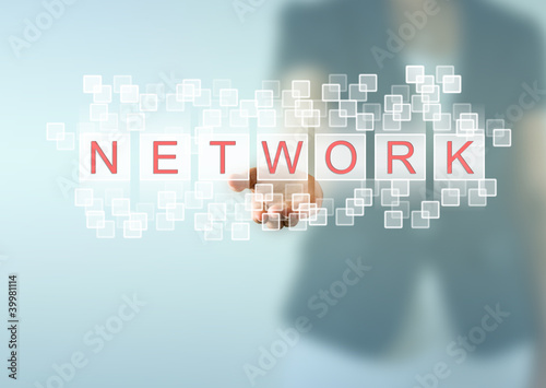 Illustration: Business woman hand and NETWORK words Business woman hand and NETWORK words