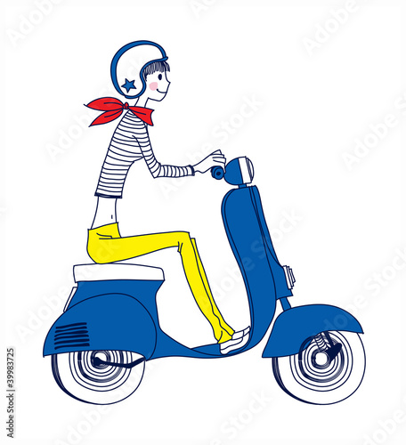 Vector: side view of woman riding scooter side view of woman riding scooter