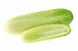 Closeup photo of fresh cucumber cut in half isolated on white Closeup photo of fresh cucumber cut in half isolated on white