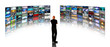 Man viewing video displays Man viewing video displays