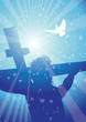 rays christ on cross with dove