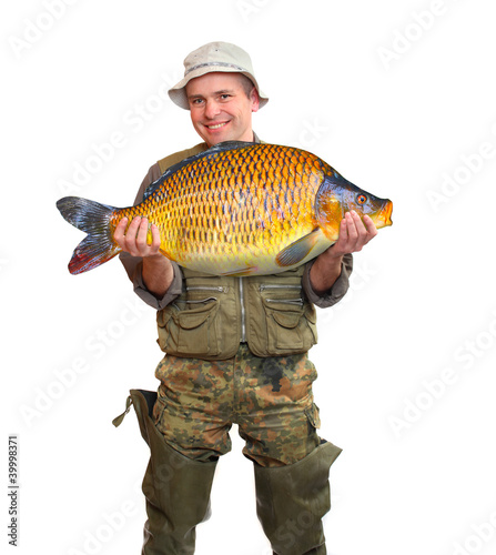 Photo: The fisherman with his big Carp. The fisherman with his big Carp.