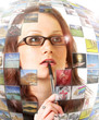 Photo: Woman inside virtual multimedia presentation Woman inside virtual multimedia presentation