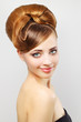 Beautiful girl with retro hairstyle on gray Beautiful girl with retro hairstyle on gray