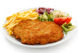 Pork chop, French fries and vegetables