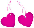 2 Hangtags Pink Heart Rose Bow