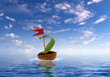 Nutshell ship with green leaf sail