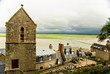 Landscape from Mont Saint Michel, stone church, Normandy, France