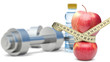 Dumbbells with an apple and measuring type