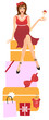 Happy pregnant woman sitting on pile of gifts
