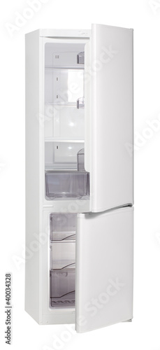 Photo: The image of open refrigerator isolated on white, clipping path. The image of open refrigerator isolated on white, clipping path.
