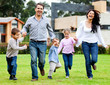 Family running outdoors