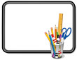 Whiteboard, Office and Art Supplies. Copy space.