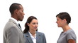 Workers talking together