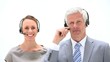 Business people talking into headset