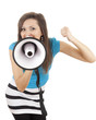 Foto: hollering young woman with megaphone hollering young woman with megaphone