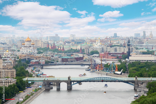 Photo: Pushkinsky and Krymsky bridges at day in Moscow, Russia Pushkinsky and Krymsky bridges at day in Moscow, Russia