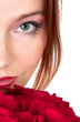 lovely woman with a bouquet of red roses