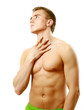A throat pain of a  young muscular man