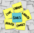 Goals on Sticky Notes Health Wealth Career Love