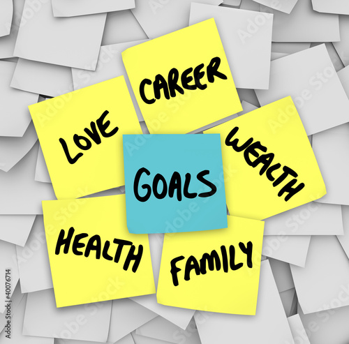 Illustration: Goals on Sticky Notes Health Wealth Career Love Goals on Sticky Notes Health Wealth Career Love