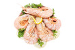 appetizing tiger shrimps with lemon slice and parsley