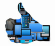 Computers and mobile phones in form of the hand
