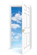 Open door to sky. Open door to sky, white background.
