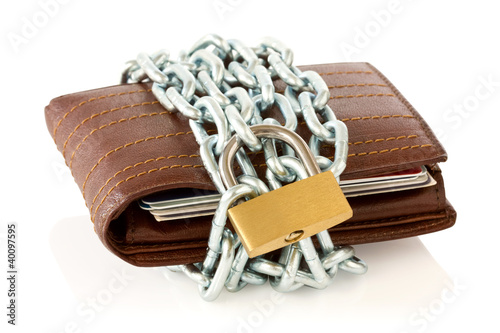 Photo: Wallet in chains with padlock Wallet in chains with padlock
