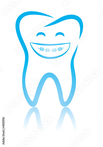 Vector: Smiling dental tooth with braces Smiling dental tooth with braces