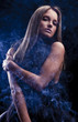Beauty girl on the fog.