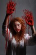Woman in Horror Situation With Bloody Face
