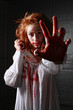 Woman in Horror Situation With Bloody Face