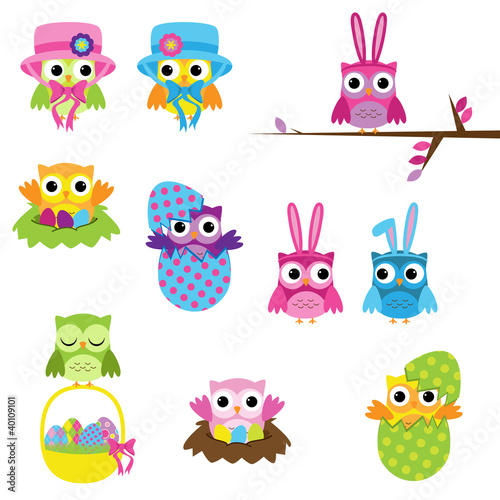 Illustration: Collection of Easter Owls Collection of Easter Owls